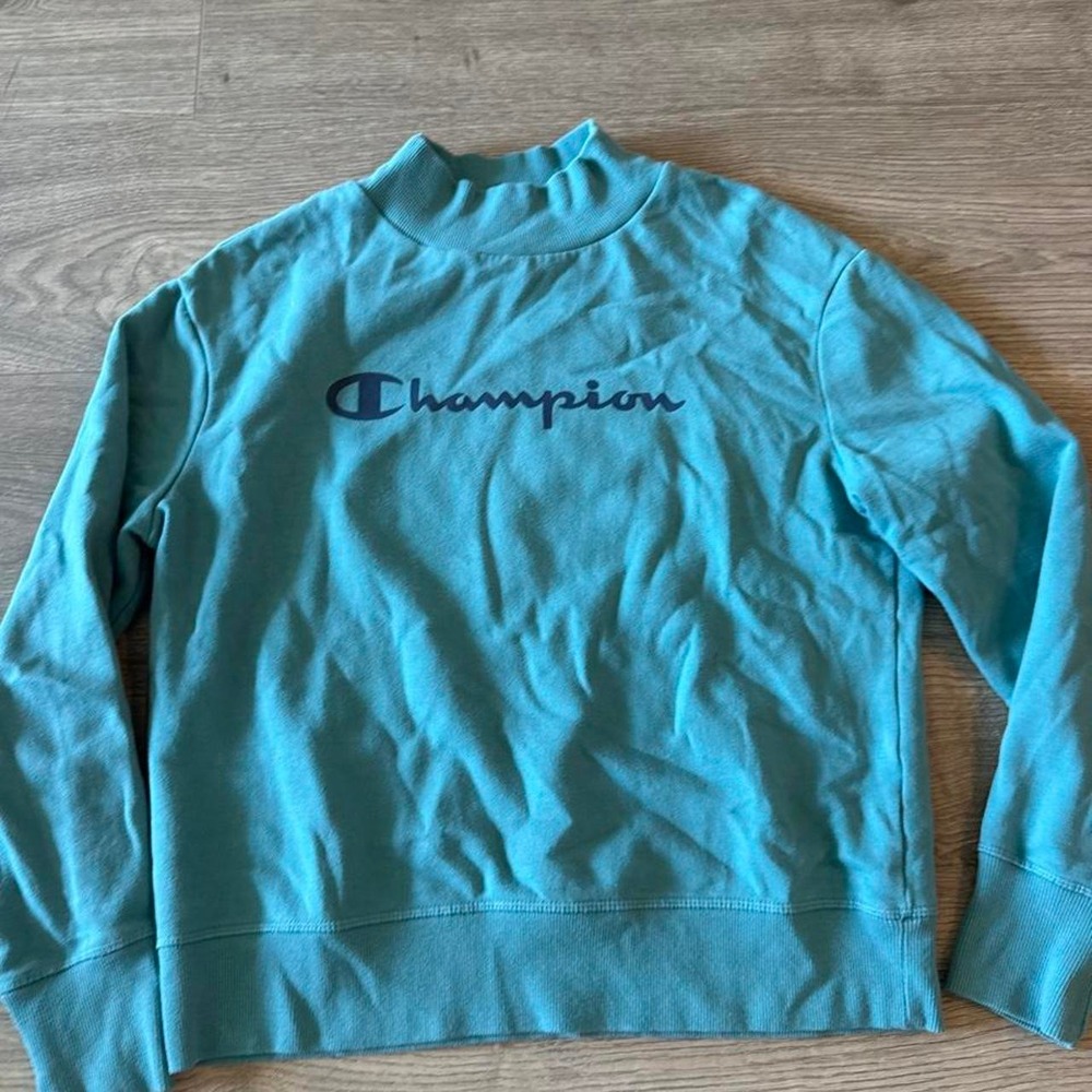 Champion Women's Teal Mock Neck Sweatshirt Size Small Logo Pullover Y2K‎
